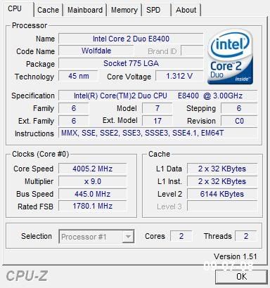 E8400 @ 4.05GHz