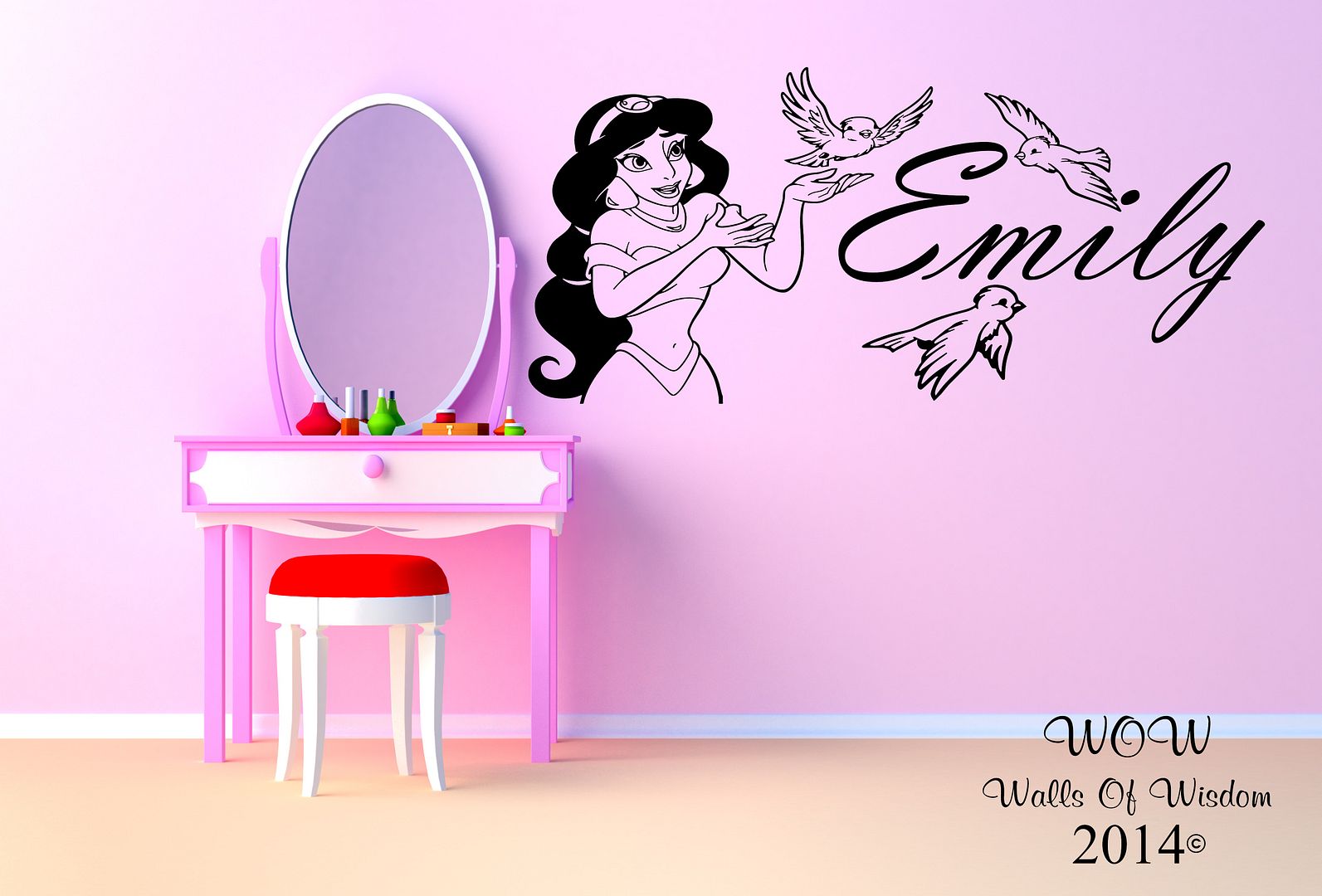 Personalised Princess Jasmine Childrens Bedroom Wall Sticker / Wall Art