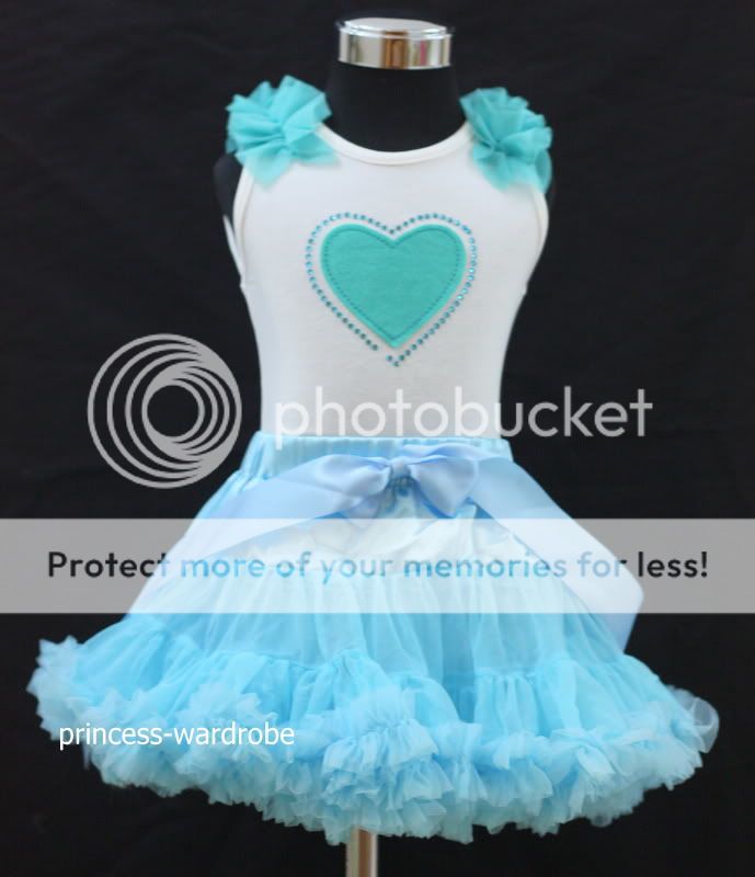 2pc Blue Pettiskirt Heart Ruffles Pettitop Tutu 1 8Yr  